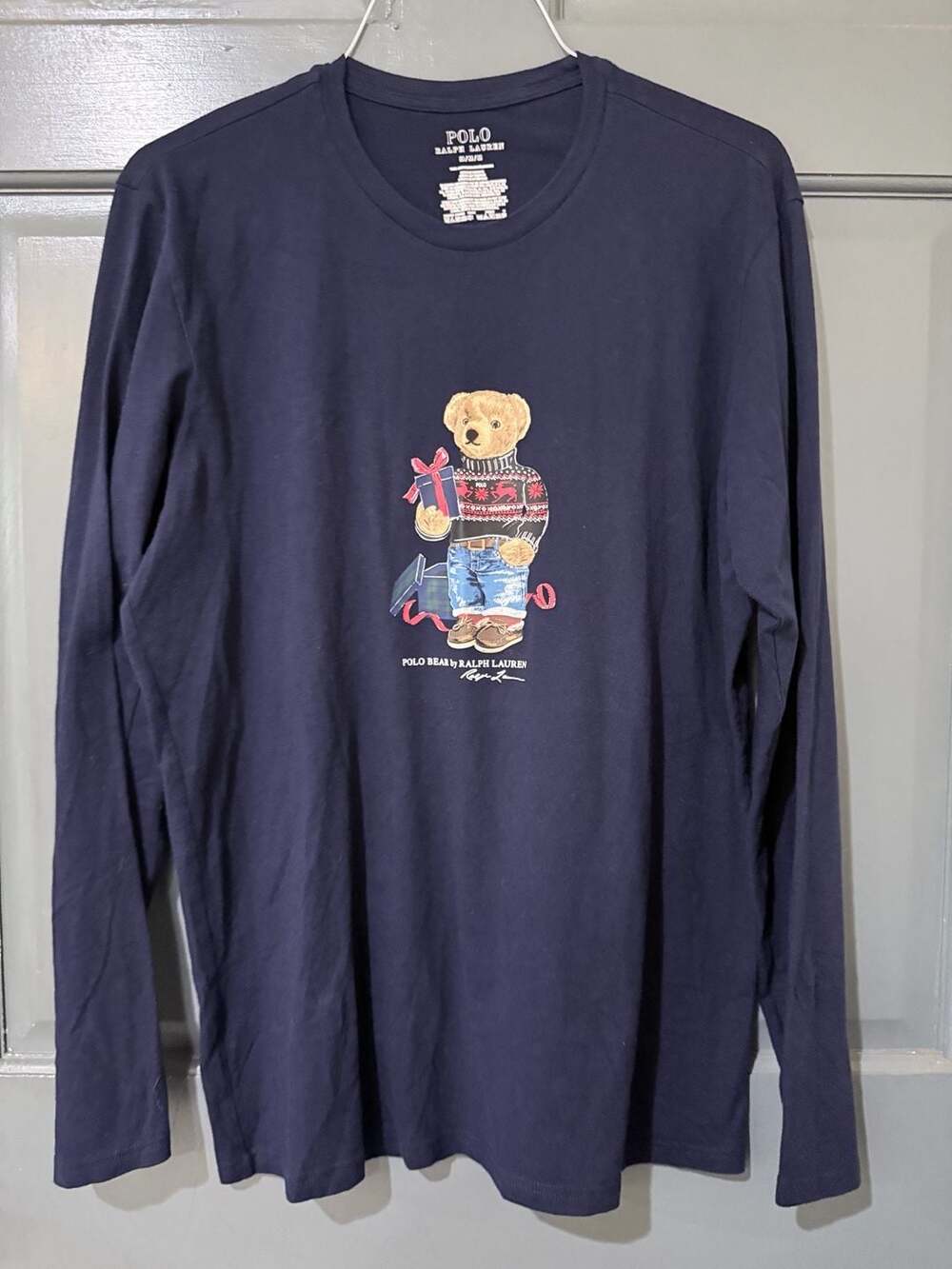 Polo Ralph Lauren Men's Navy Holiday Bear Long Sleeve T-Shirt Size M